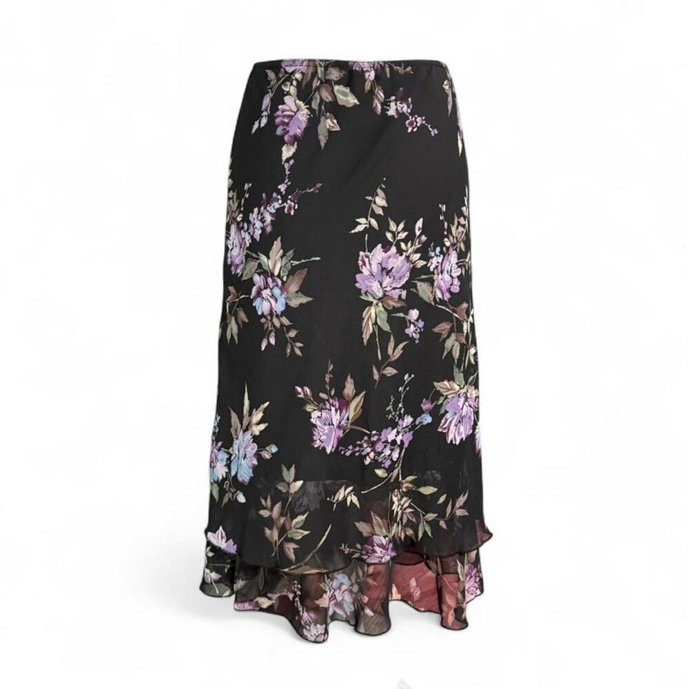 Briggs New York Floral Tiered Black Maxi Skirt Womens size large going out - Picture 2 of 6